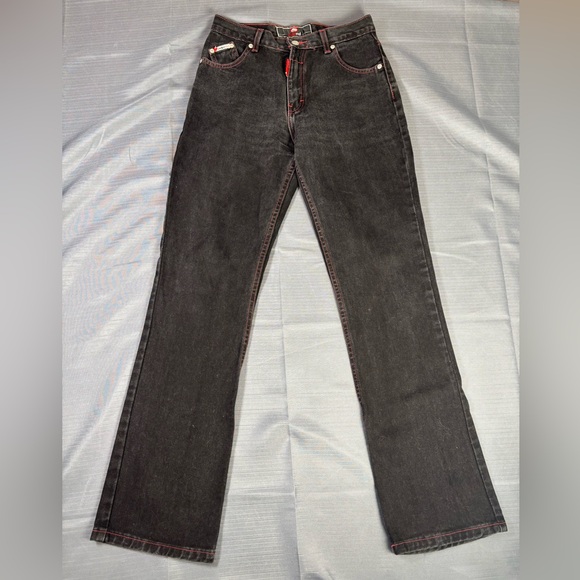 Vintage Ecko Red Black Jeans Women’s Size 9 Y2K Red Stitch Denim Straight - Picture 2 of 10